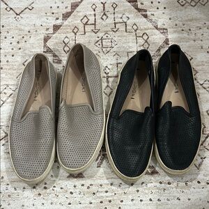 Via Spiga Black and Taupe Perforated Slip-Ons